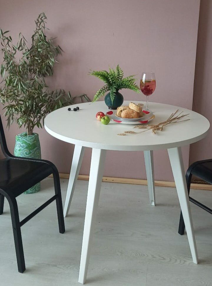 Стол обеденный круглый "Сканди" белый/ножки белые 88 см диаметр , Uzor мебель - фотография № 4