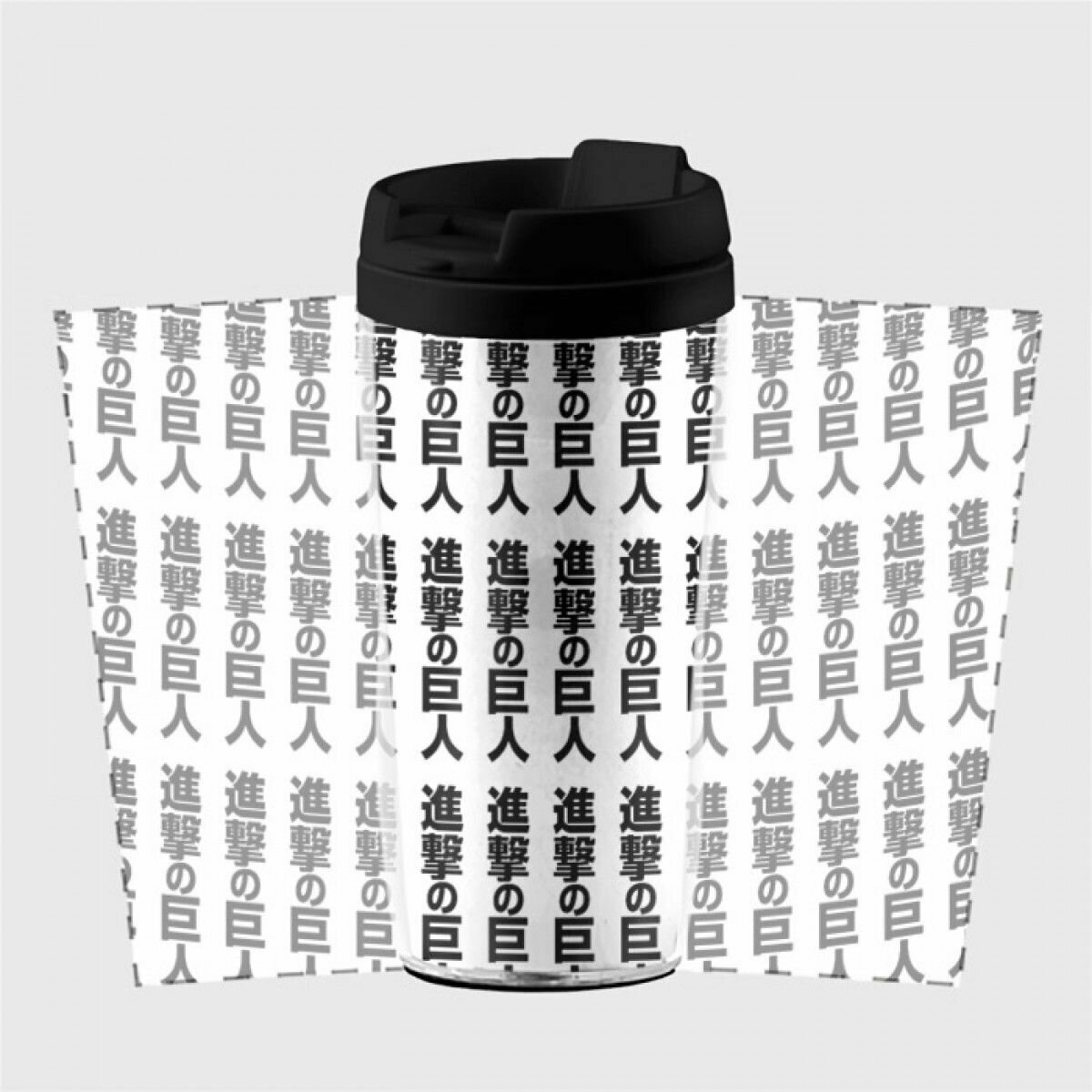 Термокружка-непроливайка ATTACK ON TITAN hieroglyphs white pattern - фотография № 4