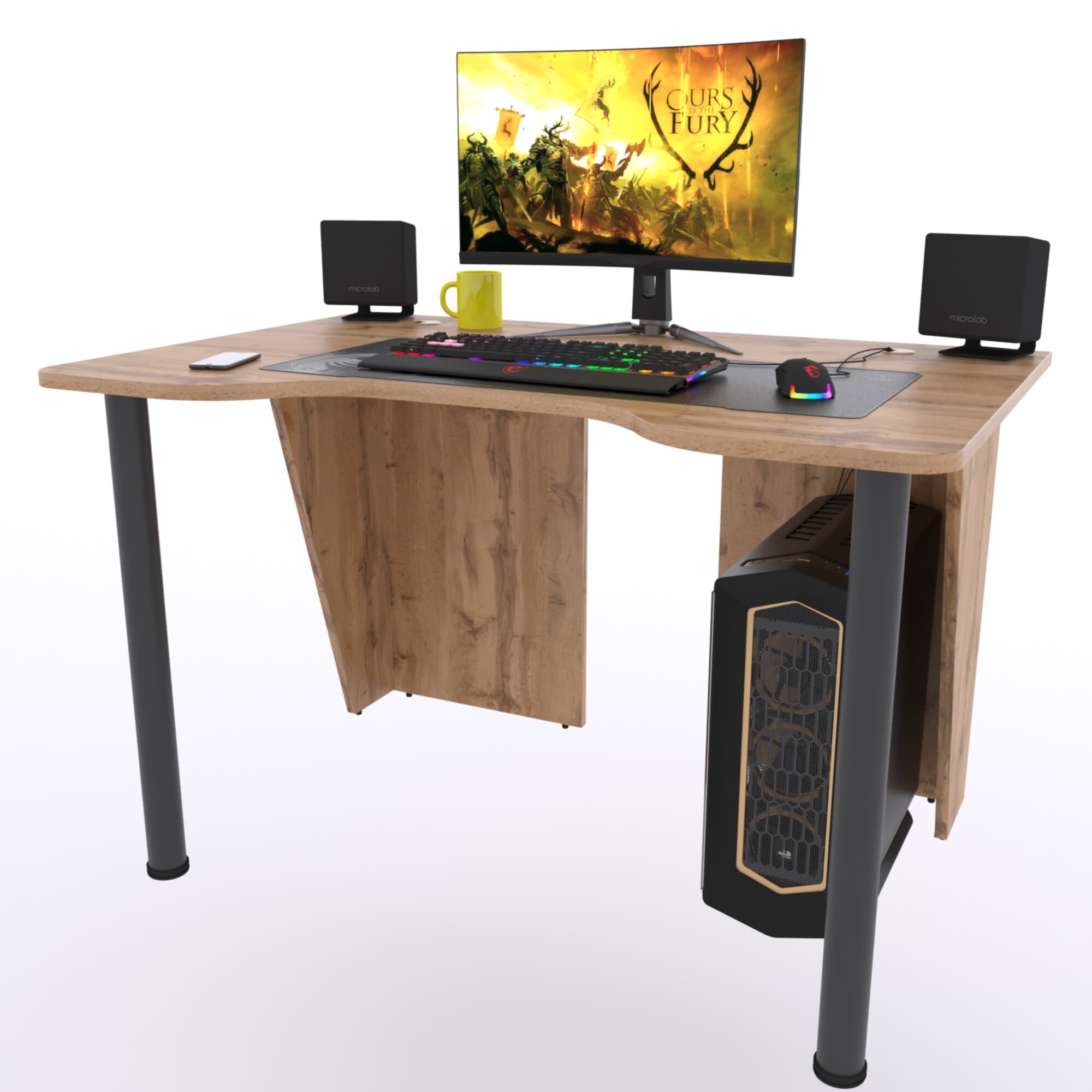 Игровой компьютерный стол "Лакер", 140х80х75 см, дуб вотан - фотография № 1