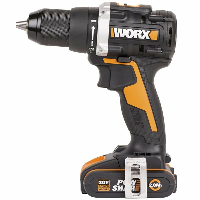 Дрель-шуруповерт WORX WX102 20V аккумуляторная бесщеточная с двумя 2Ач батареями, 2A зарядкой и кейсом