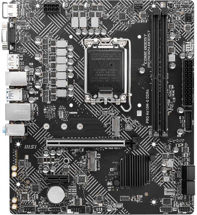 MSI Материнская плата Socket1700 MSI PRO H610M-G DDR4 (iH610, 2xDDR4, M.2, SATA III, PCI-E, D-Sub, HDMI, DP, 1Гбит LAN, USB3.2, mATX) (ret)