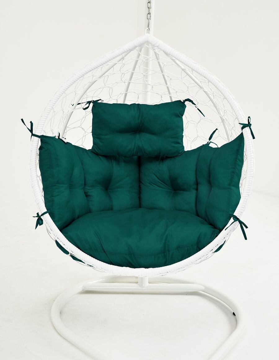 Подвесное кресло кокон садовое Barberries Yova Bubble. Стойка белая до 125 кг, подушка комфорт зеленая - фотография № 3