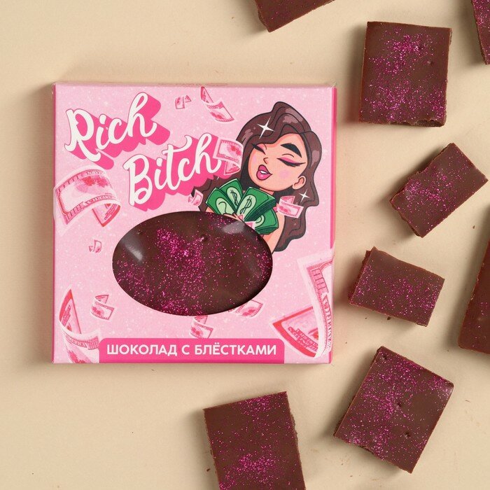 Фабрика счастья Шоколад «Rich Bitch» с розовыми блёстками, 50 г. - фотография № 1