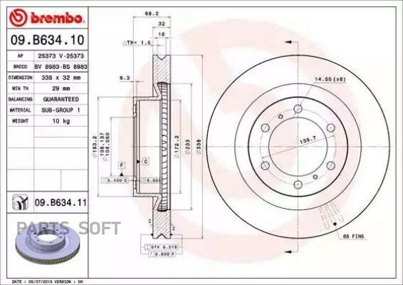 BREMBO 09B63411 09.B634.11_диск тормозной передний!\ Toyota Land Cruiser4.0/3.0D-4D 03>