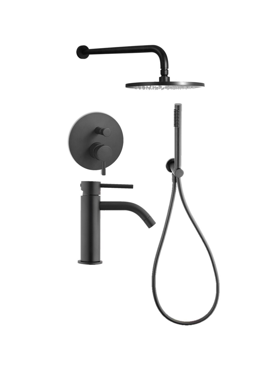 Комплект KITLIG015NO071 со смесителем для раковины LIG071NO, смеситель для душа LIG015NO на 2 выхода, душ 225мм, LIGHT, черный матовый Paffoni