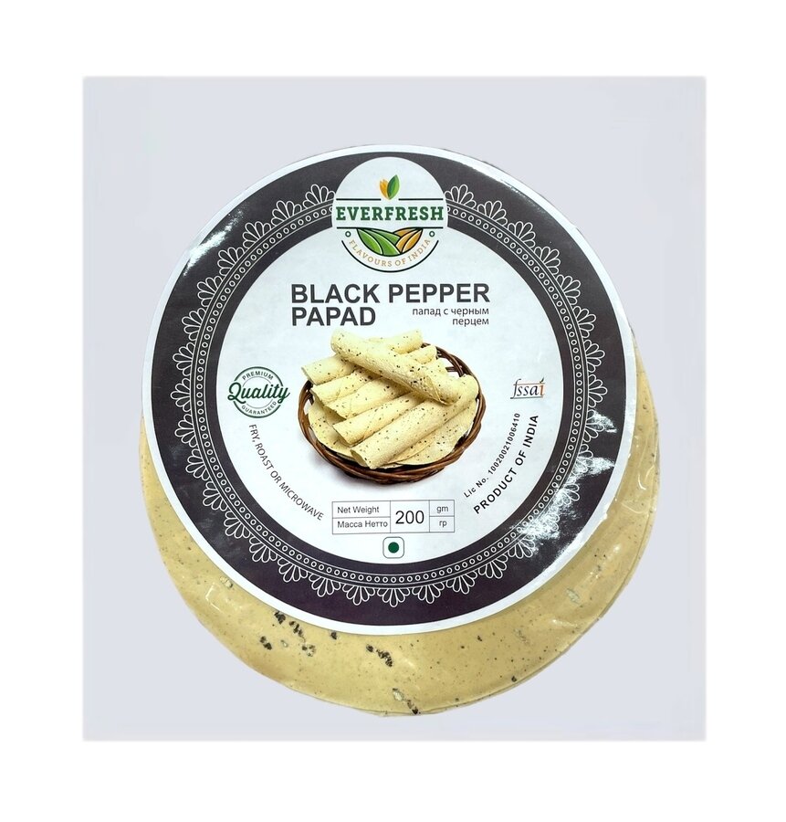 Папад из муки белого маша с черным перцем Black Pepper Papad Everfresh 200 г