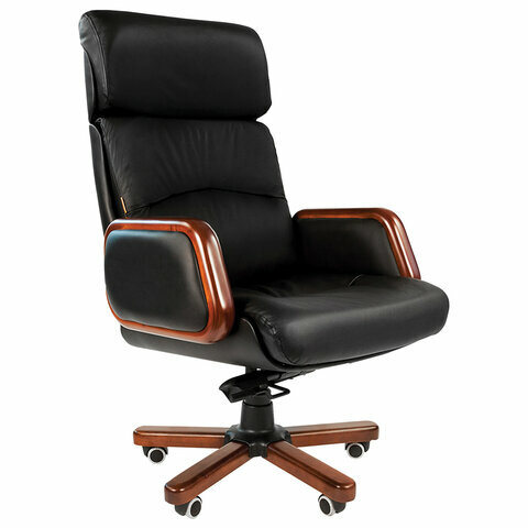 Кресло офисное СН 417, кожа, черное