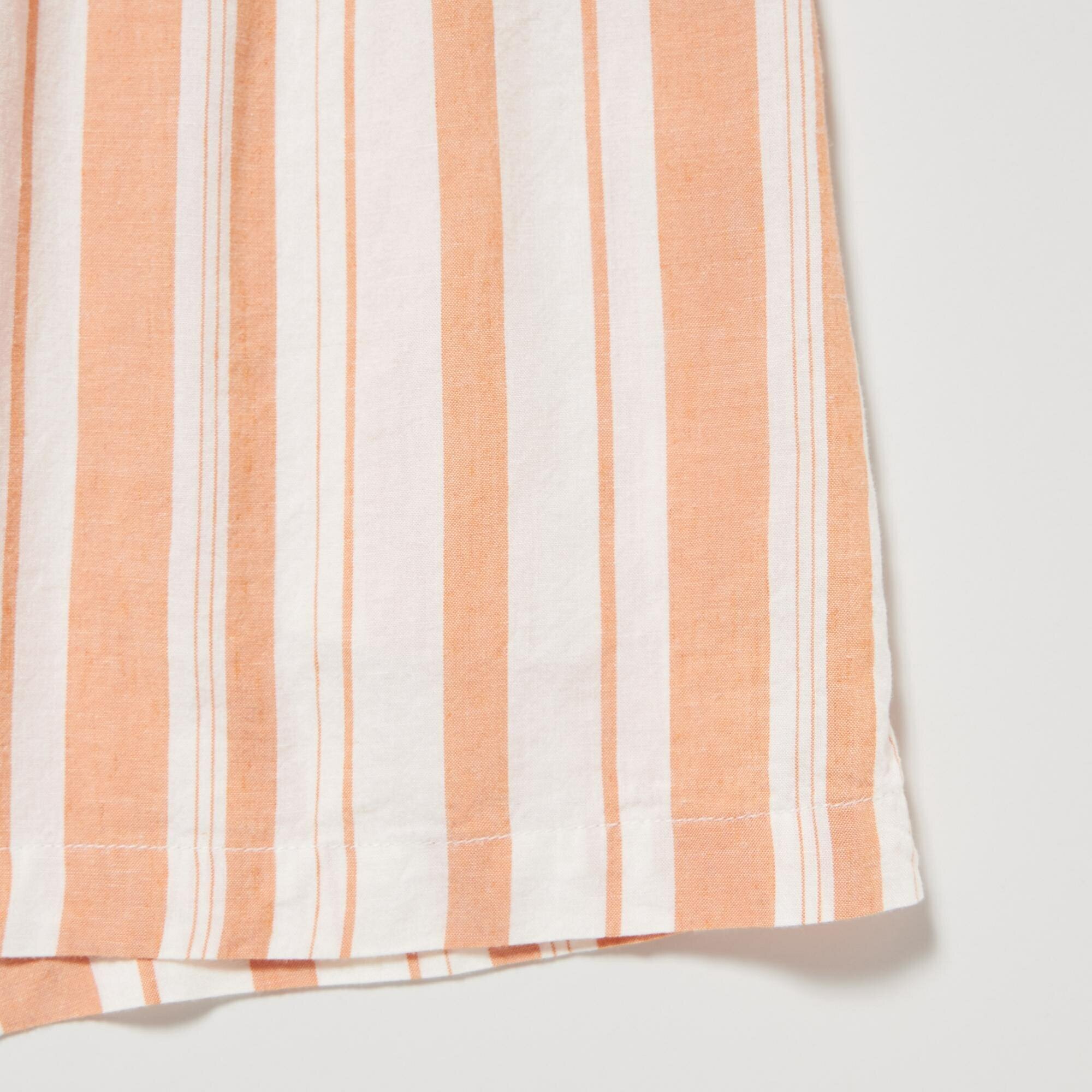 Полосатый комплект из смеси льна с короткими рукавами и шортами, оранжевый, XXL - фотография № 11