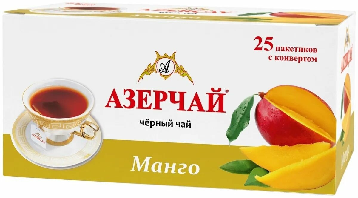 Черный чай в пакетиках Азерчай Манго, 2 шт по 25 пак. - фотография № 2