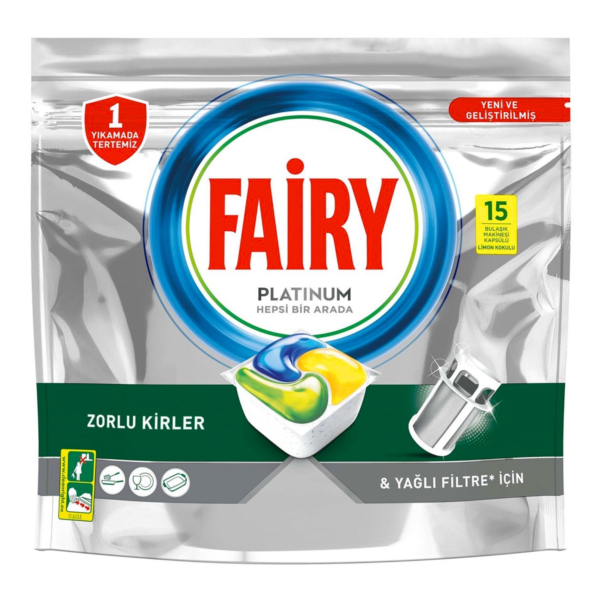 Капсулы для посудомоечной машины Fairy Platinum Лимон 15 капсулы пакет