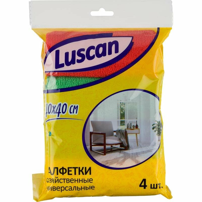 Салфетки хозяйственные Luscan микрофибра 40х40 см 220 г/кв.м 4 штуки в упаковке, 1604401 - фотография № 1