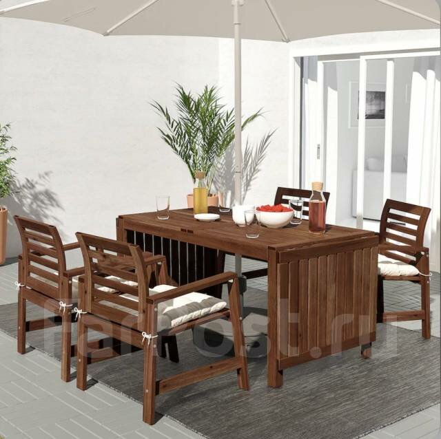Комплект садовой мебели икеа эпларо стол и 4 кресла , коричневая морилка. - фотография № 1