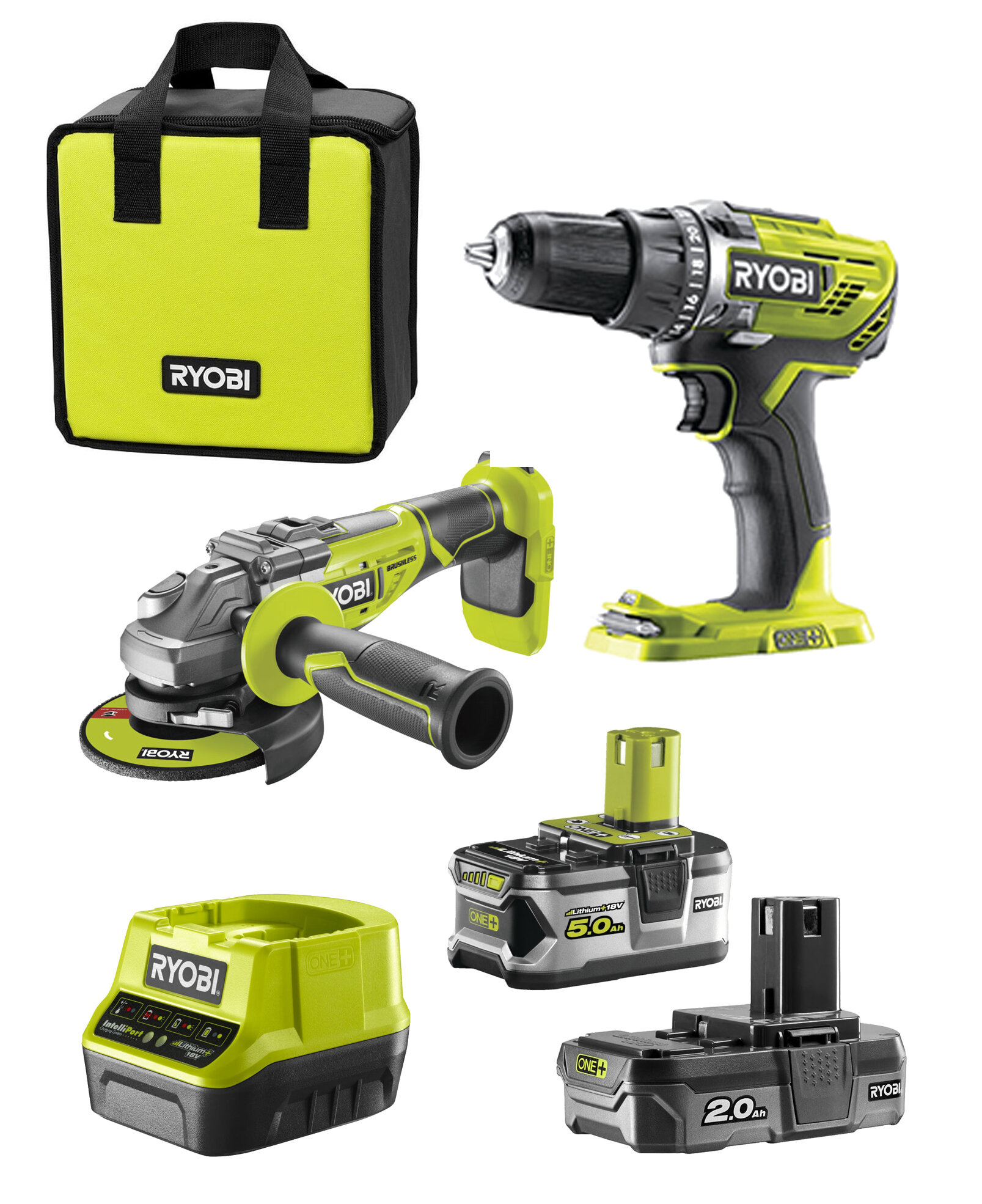 Набор инструментов Ryobi R18DDAG7-252SS