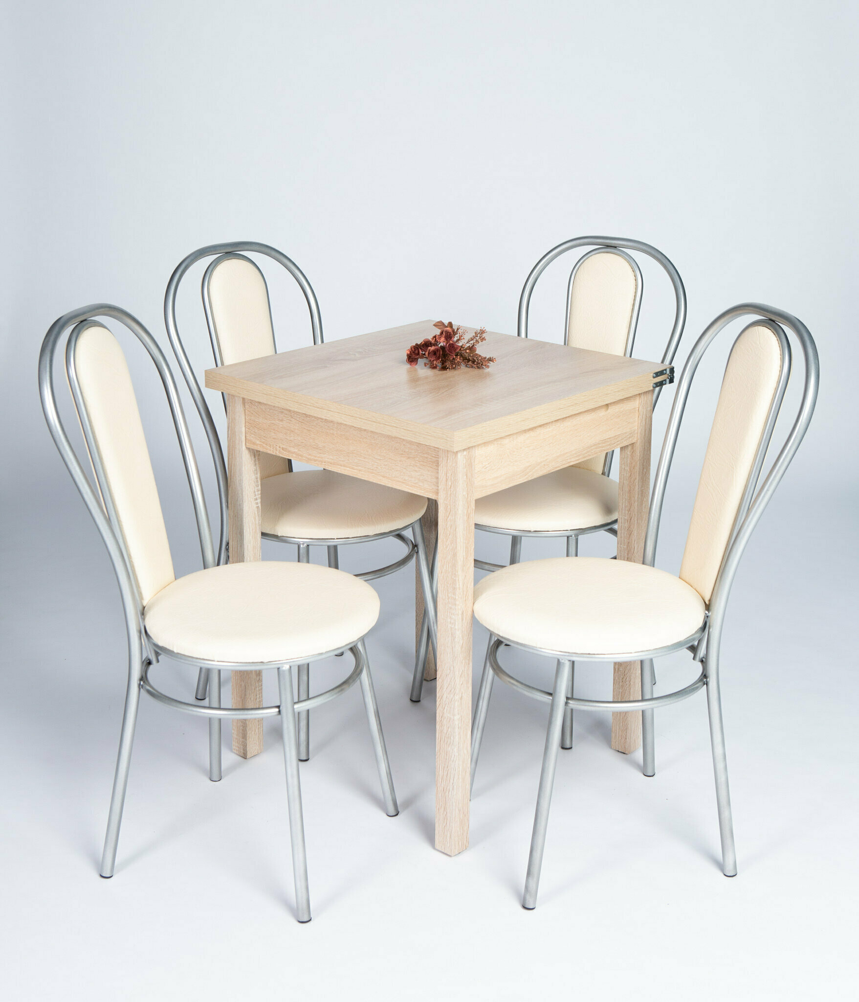 Обеденная группа с 4 стульями, стол 60х120 Дуб Сонома, стулья Венский хром - фотография № 1