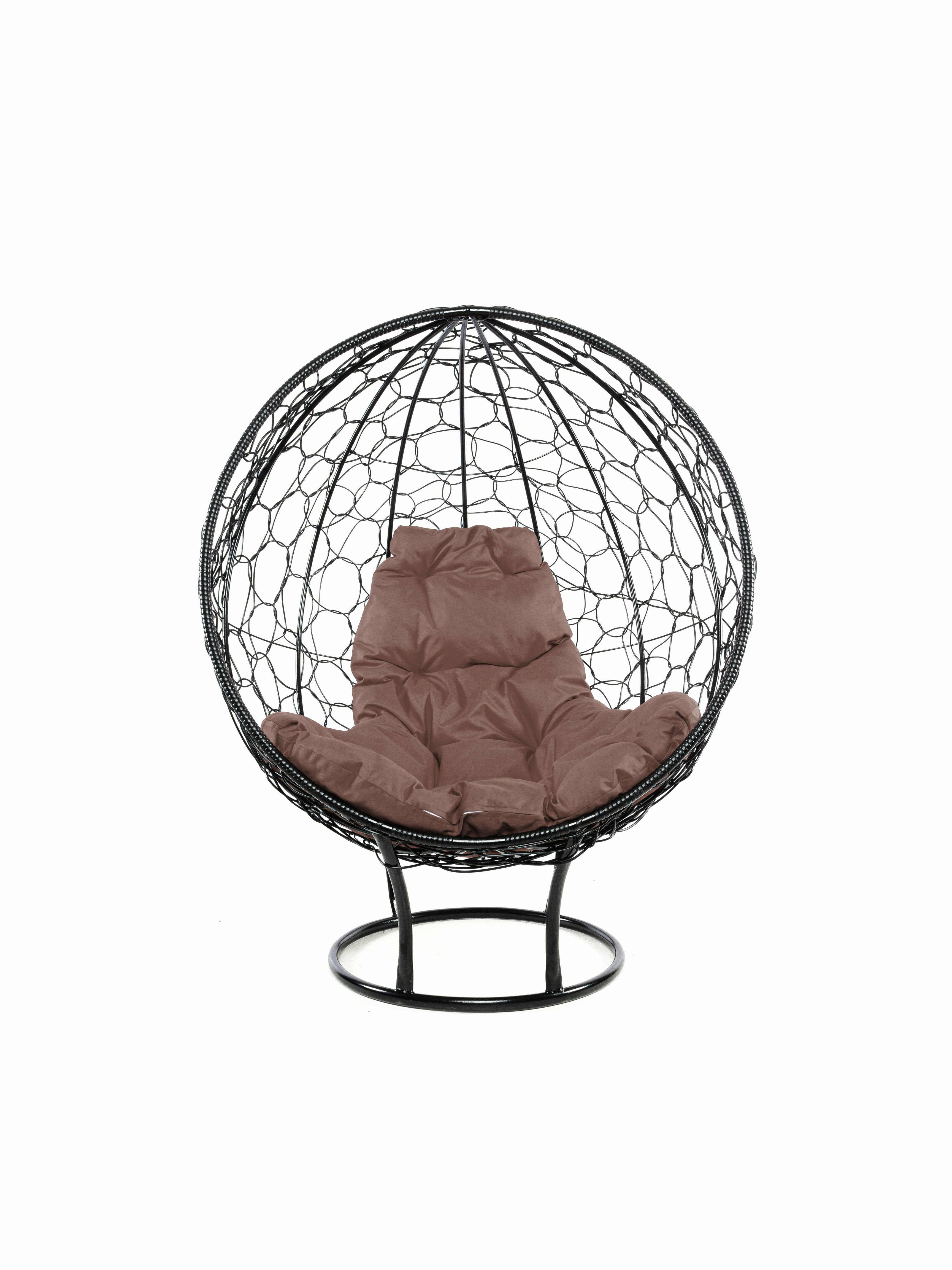 Кресло на подставке ротанг чёрный, коричневая подушка - фотография № 2