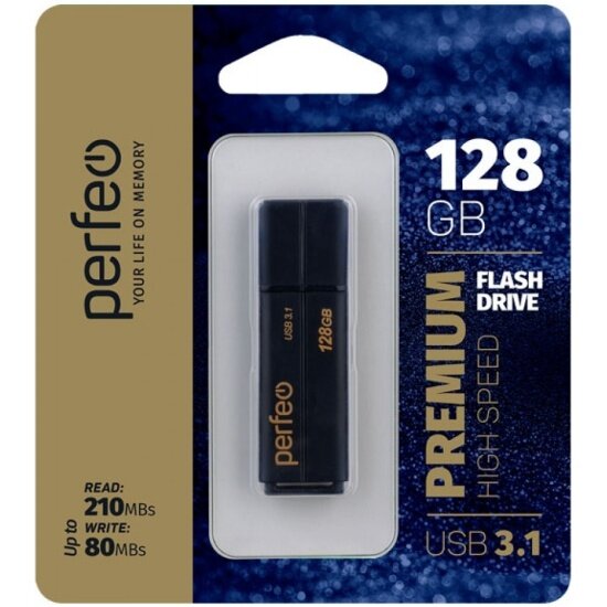 USB флешка PERFEO 128Gb C15 black USB 3.1 Gen 1 (210/80 Mb/s)