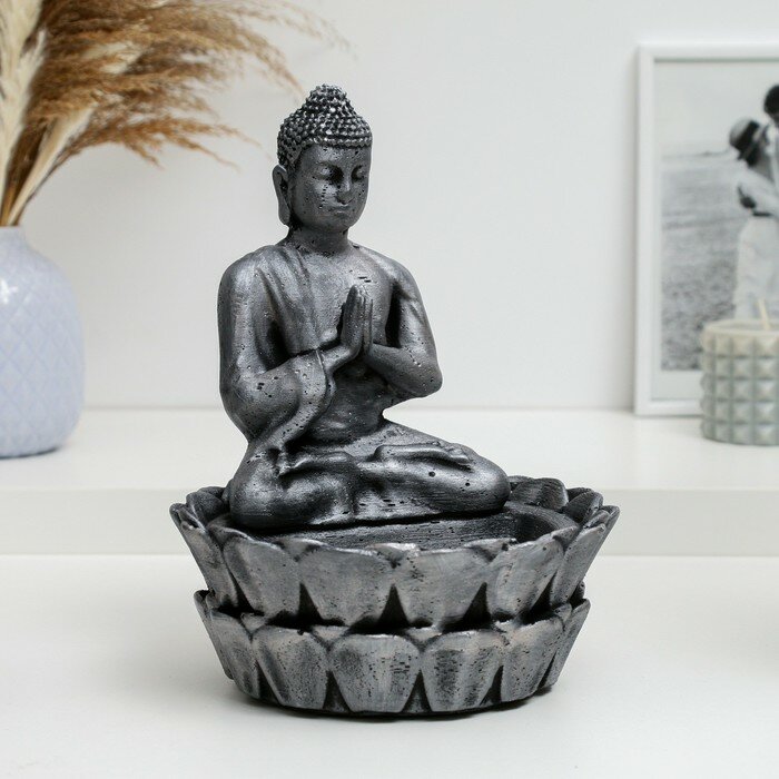 Подсвечник "Будда медитирующий" серый, 24см 9878298 - фотография № 2