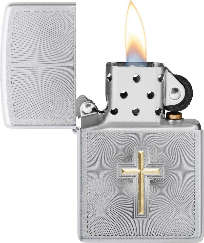 Зажигалка ZIPPO Cross Design с покрытием Satin Chrome, латунь/сталь, серебристая, 38x13x57 мм - фотография № 3