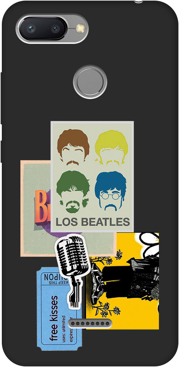 Матовый Soft Touch силиконовый чехол на Xiaomi Redmi 6 / Сяоми Редми 6 с 3D принтом "Beatles Stickers" черный