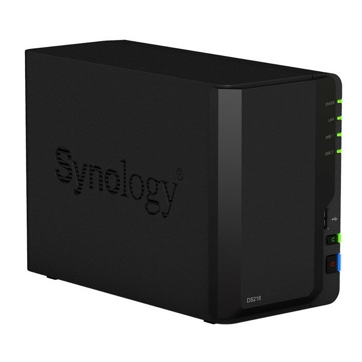 Synology DS218 Сетевое хранилище QC1,4GhzCPU 2GB DDR4 RAID0,1 up to 2hot plug HDDs SATA 3,5'' 2xUSB3.0,1xUSB2.0 1GigEth iSCSI 2xIPcam up to 20 1xPS