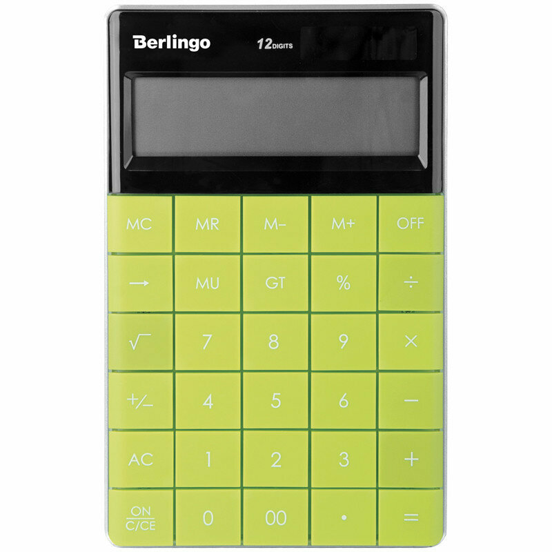 Калькулятор настольный Berlingo "PowerTX", 12 разр., двойное питание, 165*105*13мм, зеленый, 235265