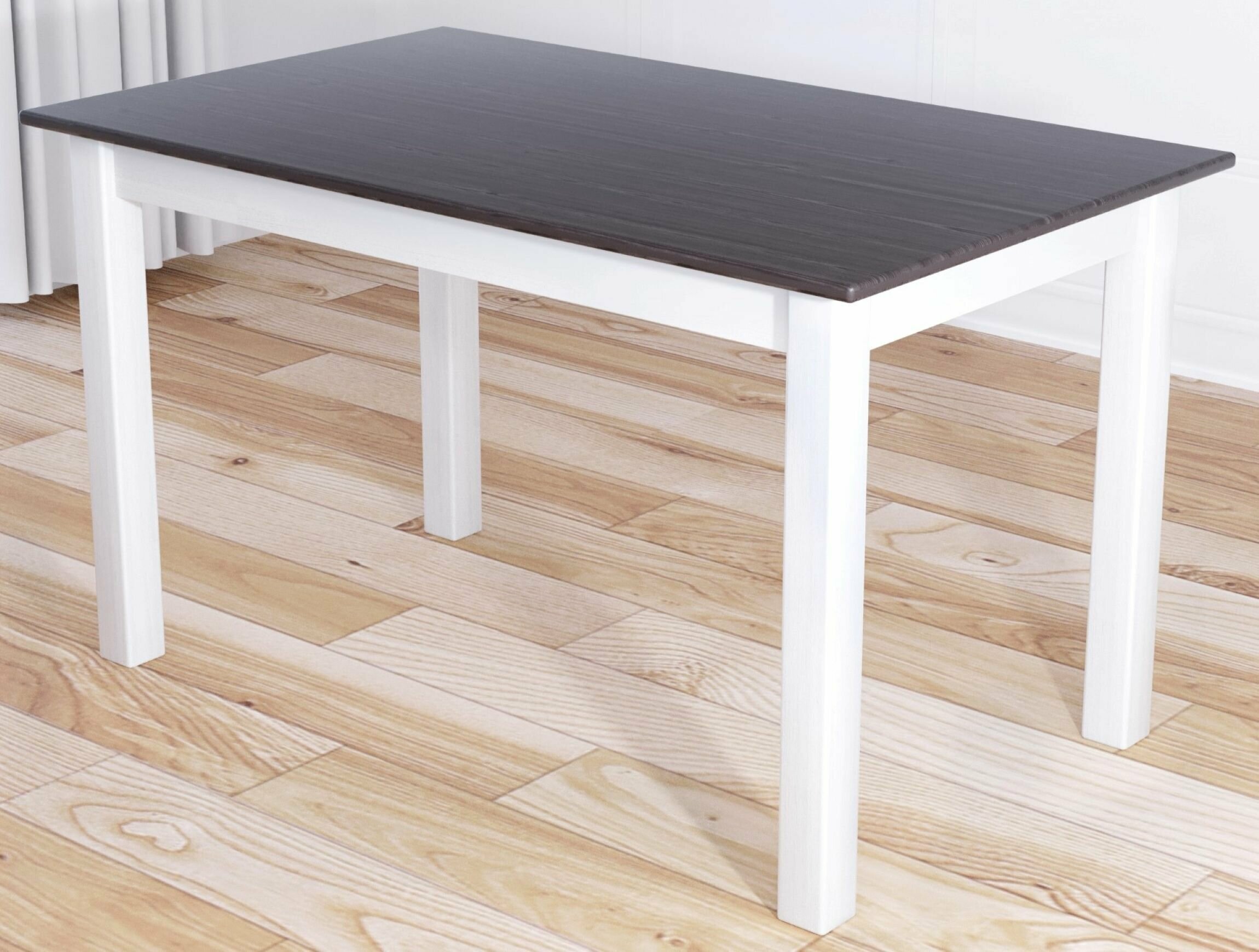 Стол кухонный Классика из массива сосны, столешница цвета венге 20 мм и белые ножки, 110х60х75 см