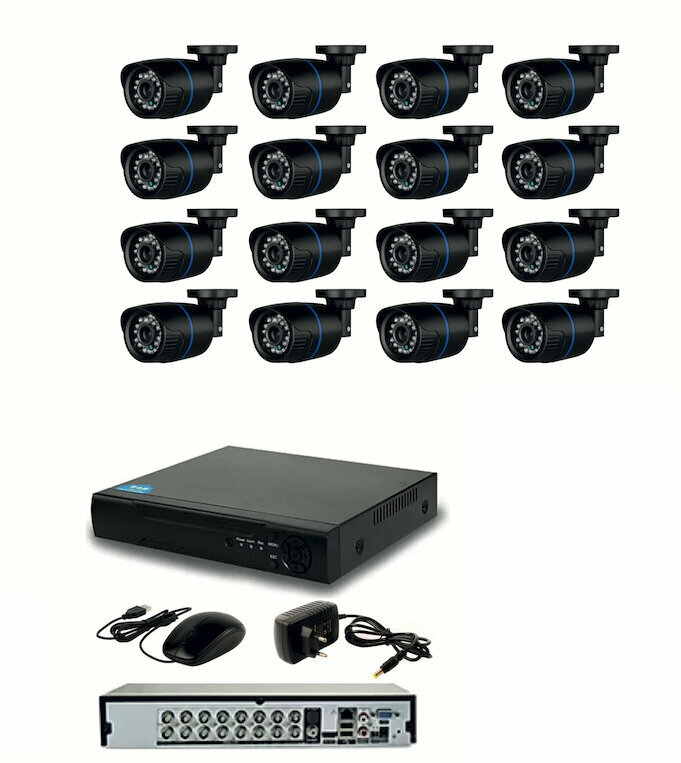 Готовый AHD комплект видеонаблюдения на 16 уличных камер 2мП Full HD 1080P с ИК подсветкой до 20м