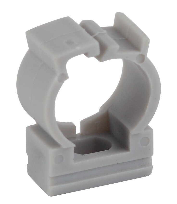 фото Крепеж-клипса ЭРА (серый) для трубы d 16мм с фиксатором арт. Б0047268 (100 шт.)