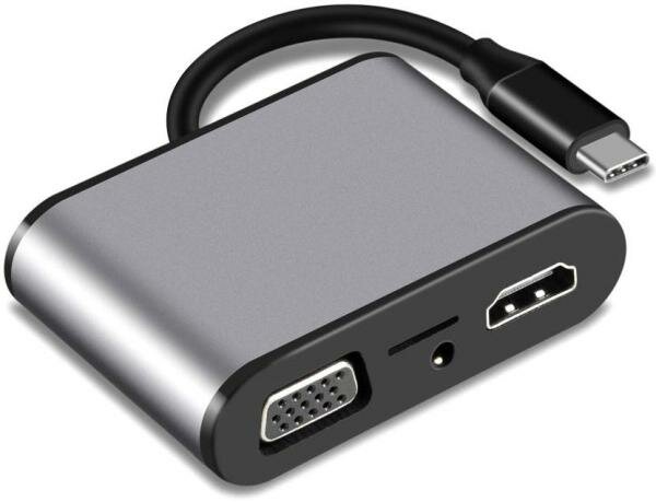 VCOM CU425M Адаптер USB3.1 Type-CM-->HDMI +VGA+3XUSB +PD charging+TF+AUDIO,Aluminum Shell, VCOM