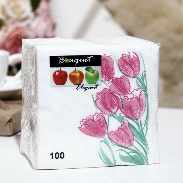 Салфетки бумажные Desna Design "Розовые тюльпаны",1 слоя,24x24,100 листов - фотография № 1