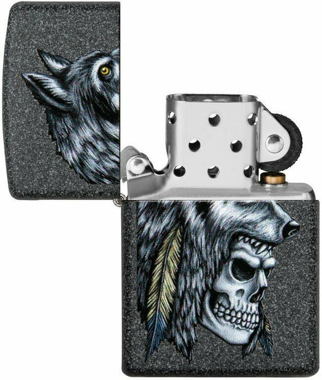 Зажигалка ZIPPO Wolf Skull с покрытием Iron Stone™, латунь/сталь, серая, матовая, 38x13x57 мм - фотография № 3