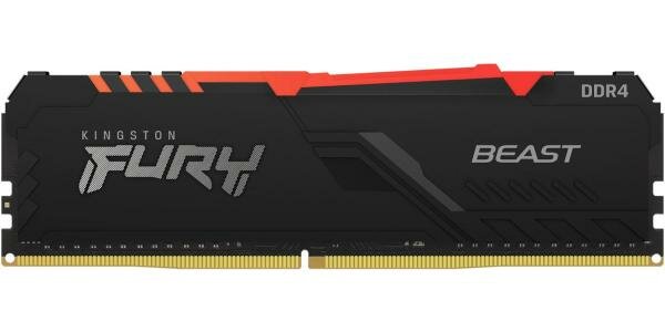 Оперативная память для компьютера 16Gb (1x16Gb) PC4-21300 2666MHz DDR4 DIMM CL16 Kingston FURY Beast Black RGB (KF426C16BBA/16)