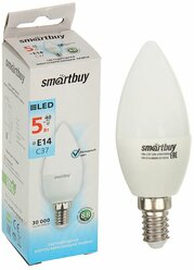 Лампа cветодиодная Smartbuy, Е14, C37, 5 Вт, 4000 К, дневной белый свет, 2 штуки