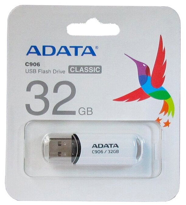 ADATA Накопитель USB flash 32ГБ ADATA Classic C906 AC906-32G-RWH, белый (USB2.0)