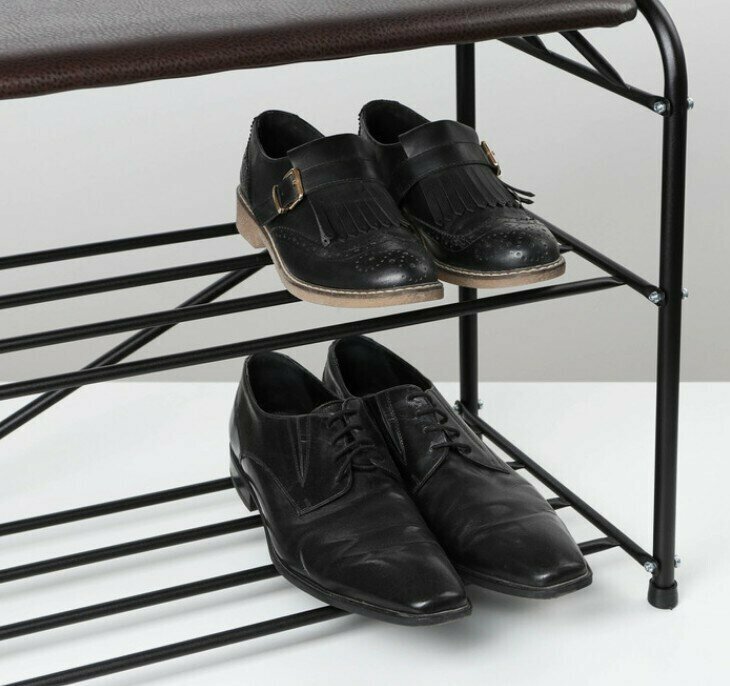 Подставка для обуви с сиденьем, 3 яруса, 65/32/48,5 см, цвет чёрный - фотография № 3