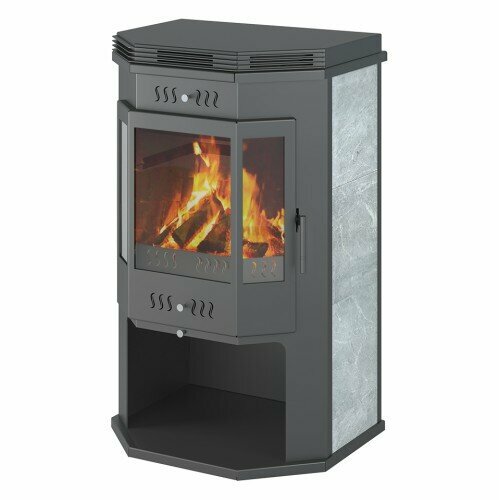 фото Aston Печь-камин Aston 12 кВт Призматик в камне с плитой(Талькохлорит)