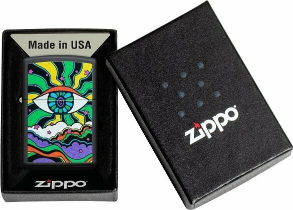 Зажигалка ZIPPO Black Light Eye с покрытием Black Matte, латунь/сталь, чёрная, матовая, 38x13x57 мм - фотография № 4