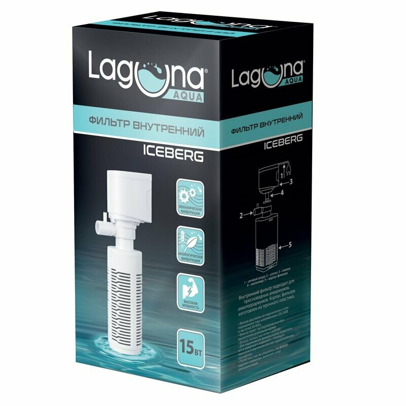 Фильтр JY601F внутренний, 15Вт, 880л/ч, до 250л, 100x60x190мм, серия ICEBERG Laguna AQUA 73784032 - фотография № 2