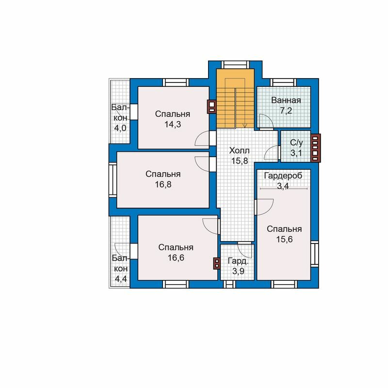 59-88-Catalog-Plans - Проект двухэтажного дома из газобетона с террасой - фотография № 3