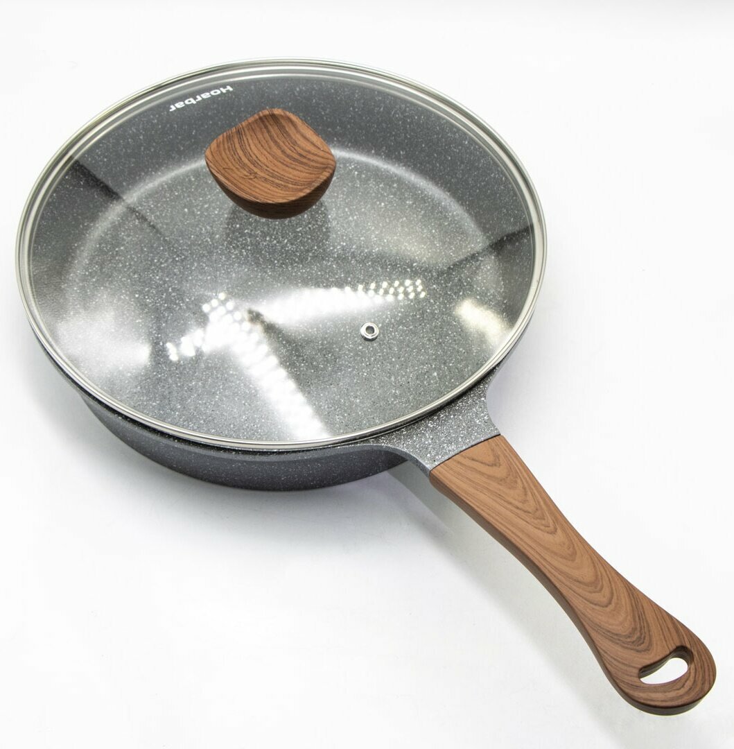 Сковорода глубокая антипригарная с крышкой Hoarbar Deep Frying Pan D 28 см, A0128D, алюминий
