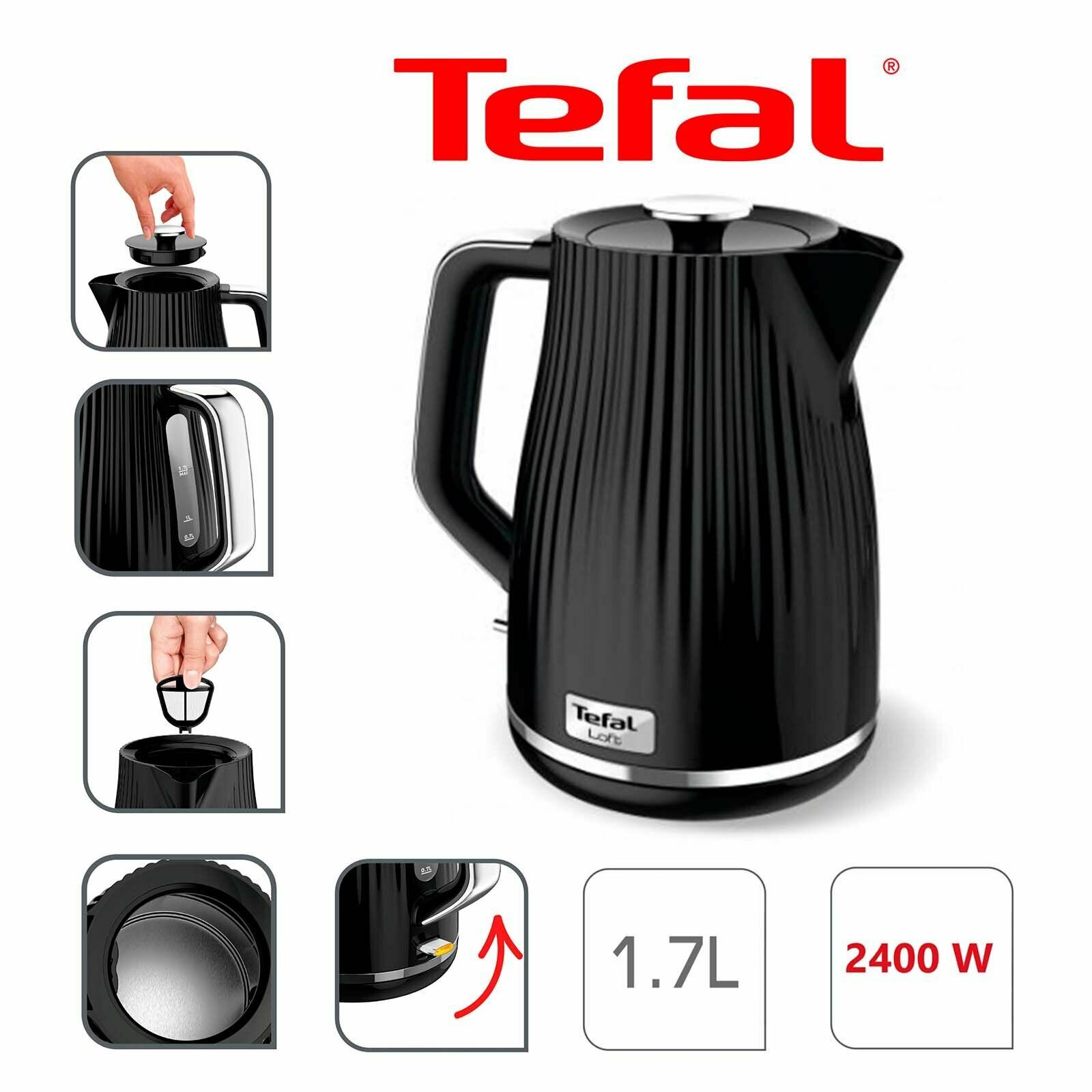 Чайник электрический Tefal Loft 2400W черный - фотография № 1