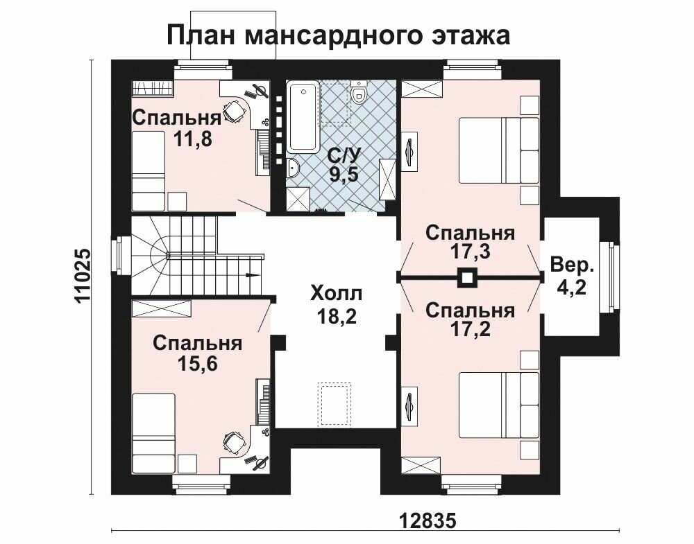 (194м2, 13х11м) Готовый проект двухэтажного дома из газобетона с котельной и верандой - AS-2312 - фотография № 4