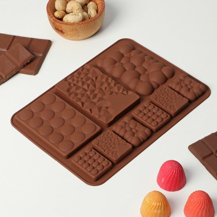 Форма силиконовая для шоколада Доляна «Шоколадное ассорти», 20×14,5×0,7 см, 9 ячеек, цвет коричневый - фотография № 1