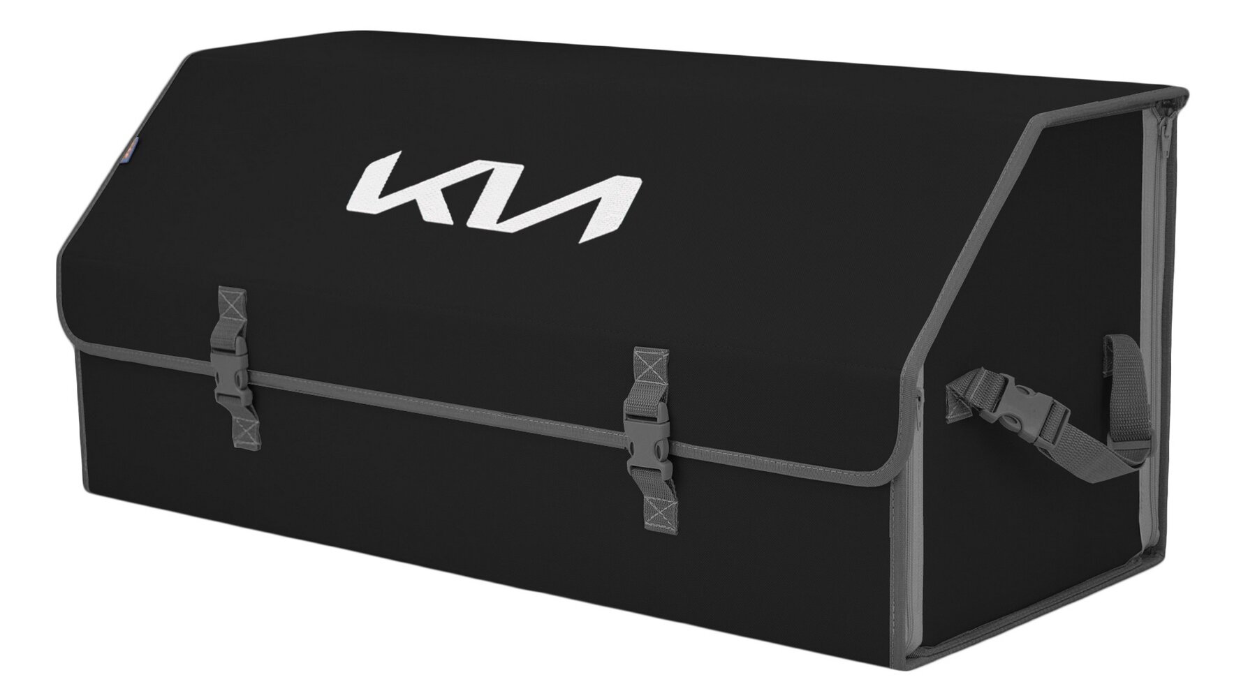 Органайзер-саквояж в багажник "Союз" (размер XXL). Цвет: черный с серой окантовкой и вышивкой KIA (КИА).