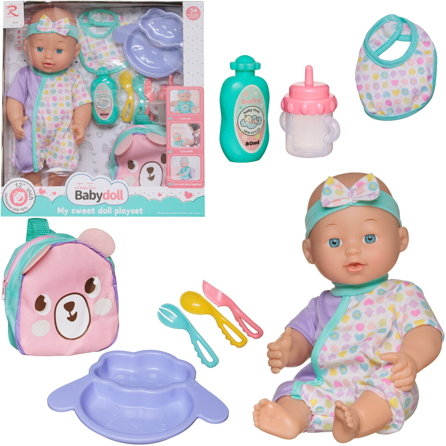 Игровой набор Junfa My Sweet Love playset Пупс 35 см c сумочкой "Собачка" и игровыми предметами