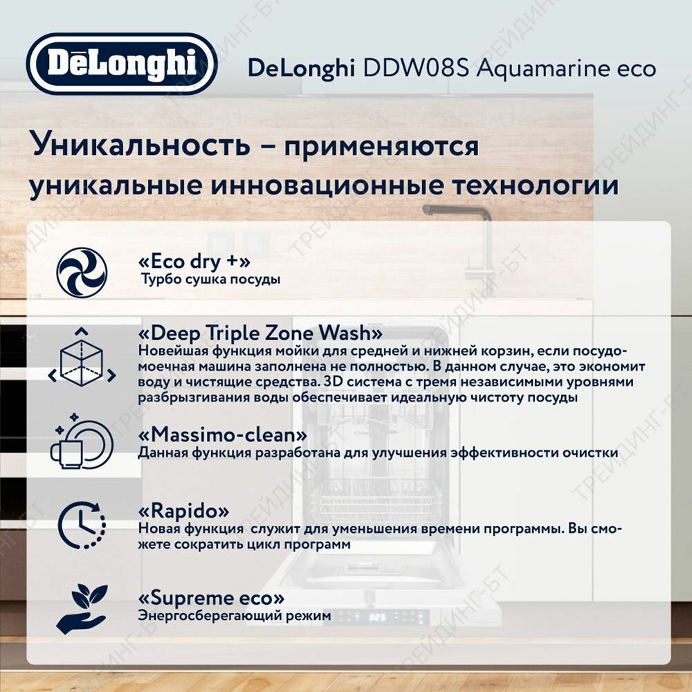 Посудомоечная машина DeLonghi DDW08S Aquamarine eco, 10 комплектов, 7 программ - фото №7