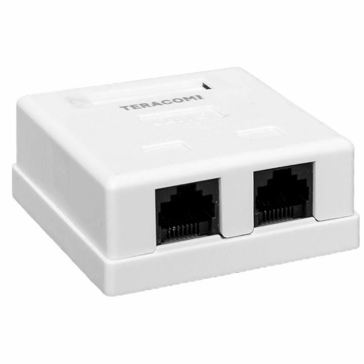 Розетка настенная TERACOM PRO кат.6 неэкранированная 2 порта RJ-45 Dual IDC бел. EKF TRP-WBOX-2RJ45-6UTP-WH - фотография № 1