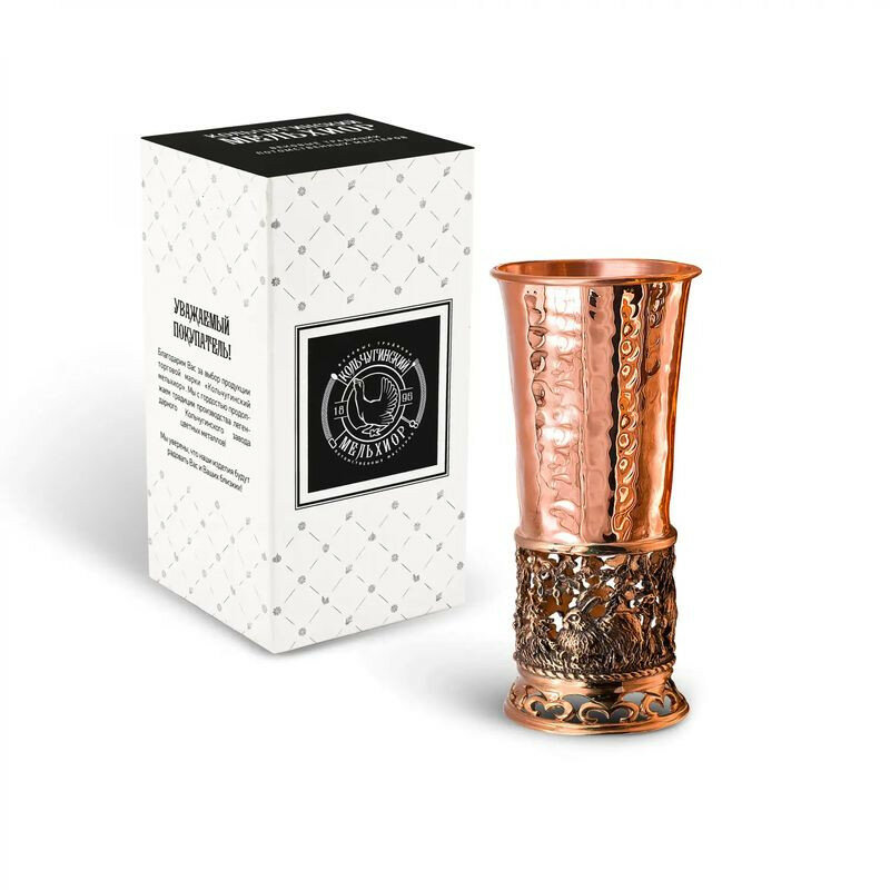 фото Кольчугинский мельхиор Стопка "Зайцы" медная М1 кованая с чернением (КМ1592СТ06)