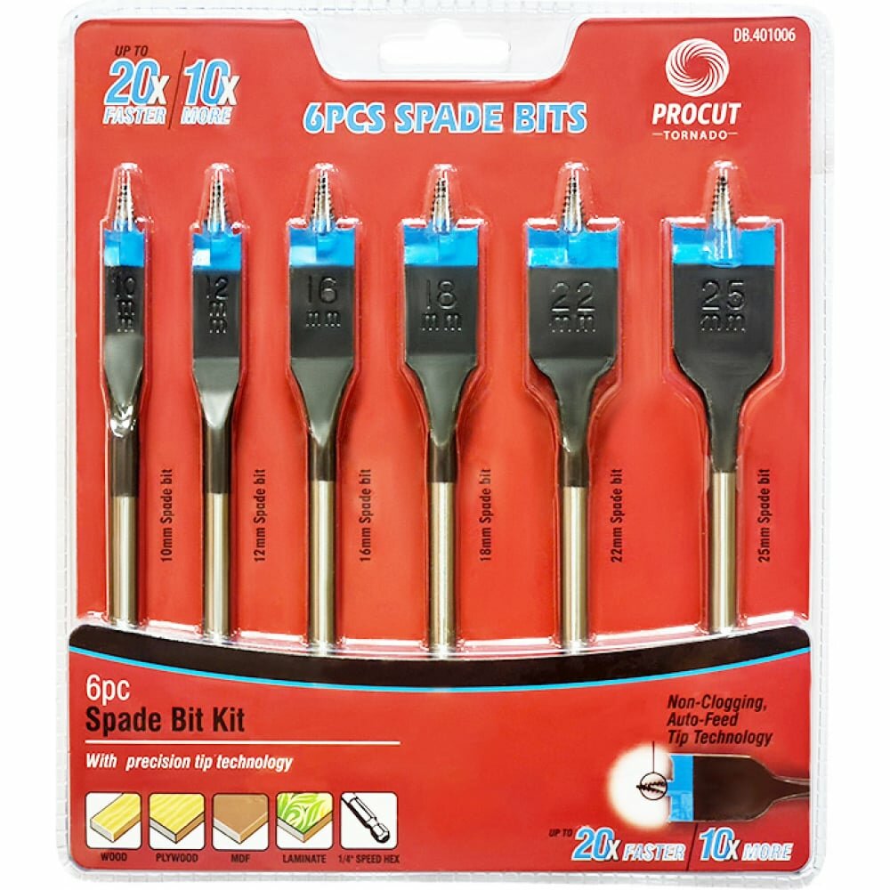 фото Набор усиленных перьевых сверл PROCUT DB.401006