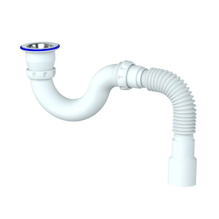 фото Сифон для поддона трубный 1 1/2"x50/40 с гофрой 40х40/50 выпуск с нержавеющей решёткой Unicorn G32